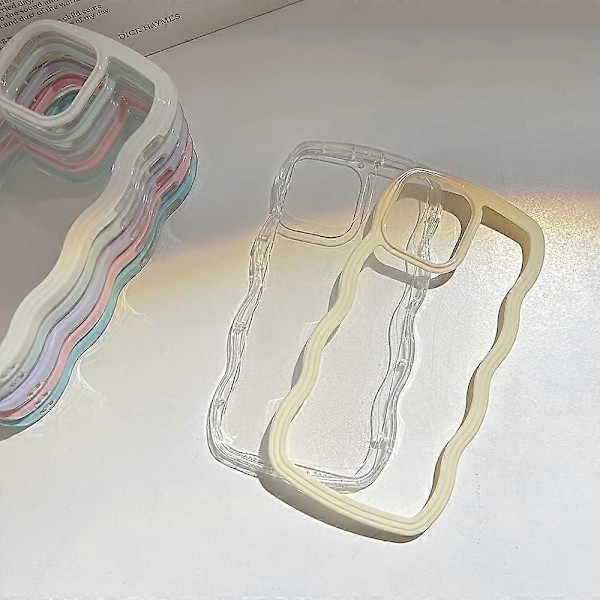 Kompatibel med iPhone 13 Skal/iPhone 14 Skal, Söt Lockig Vågrams Klar Skal, Transparent Mjuk Silikon TPU Stötskydd - Lila
