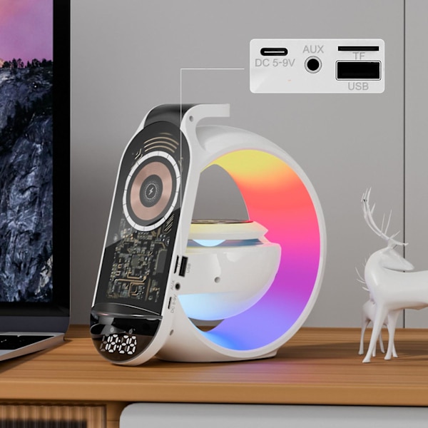 Liten A Bluetooth-högtalare 6-i-1 Trådlös laddning G Ljus Alarmklocka Bärbart ljudsystem