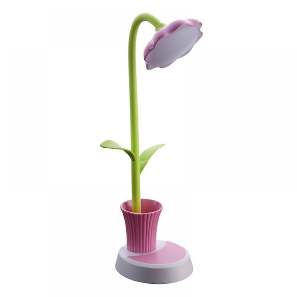 Dimbar sengelampe med berøringssensor, øyevennlig leselampe med pennholder, USB-oppladbar bordlampe for barn (rosa)