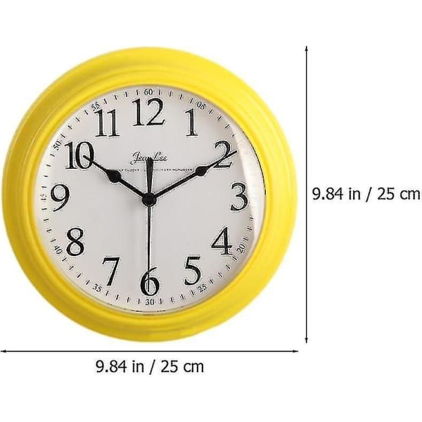 Stillegående veggklokke - Rund gul veggklokke, ikke-tikkende veggklokke, batteridrevet kvartsklokke, 9 tommer