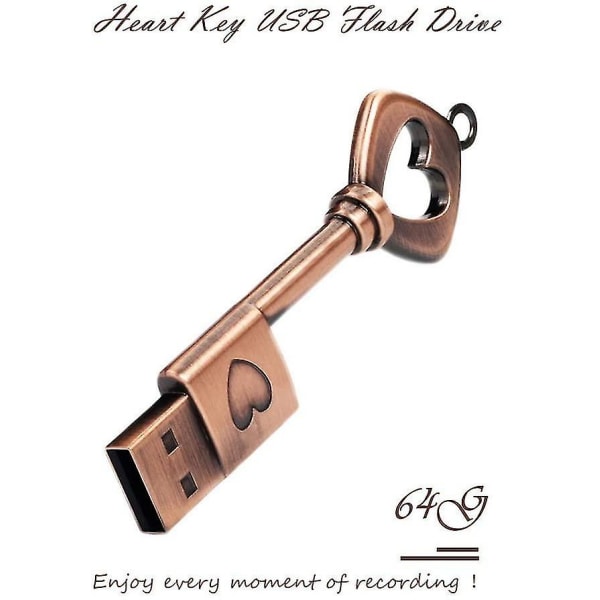 Creative Metal Love Key U Disk 16g Hjerteformet bronze Key Opbevaring U Disk Pendant U Disk 64g Gave 32g（32GB）