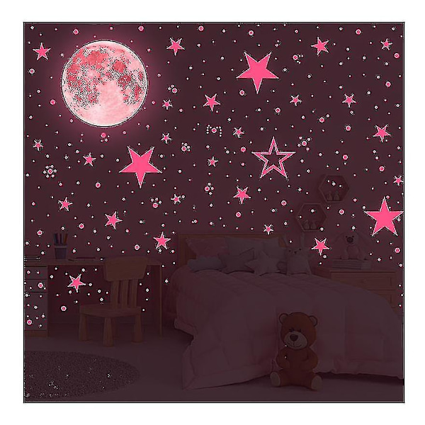 Glow In The Dark Stickers 435 st Luminous Dots Stars Moon Wall（rosa）