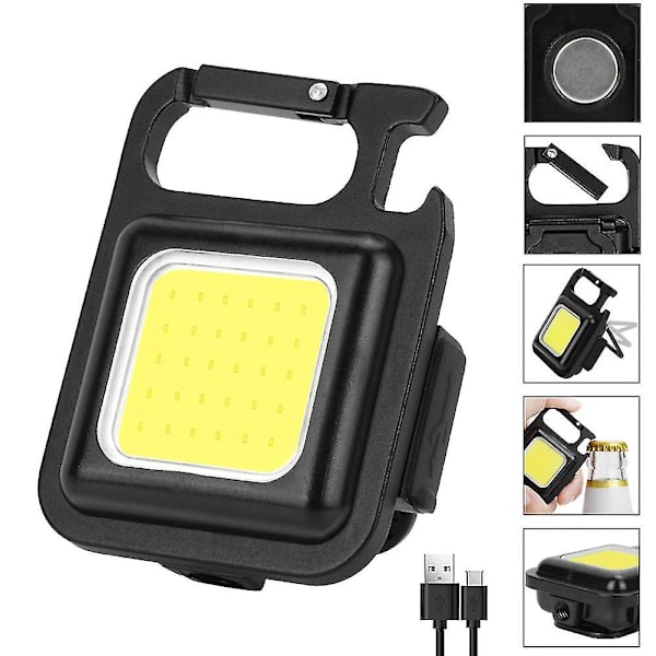 Mini LED-ficklampa Bärbar USB Uppladdningsbar Arbetslampa Hög Effekt Ficklampor Nyckelring Utomhus Campinglampa Korkskruv