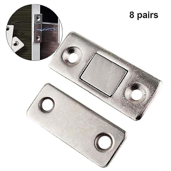 8 st Ultra-tunna Osynliga Magnetiska Dörrstopp, Låsmekanism med Magnet för Lådor, Slagfri Magnetisk Dörrstängare, Magnetiskt Dörrstopp för Skåp