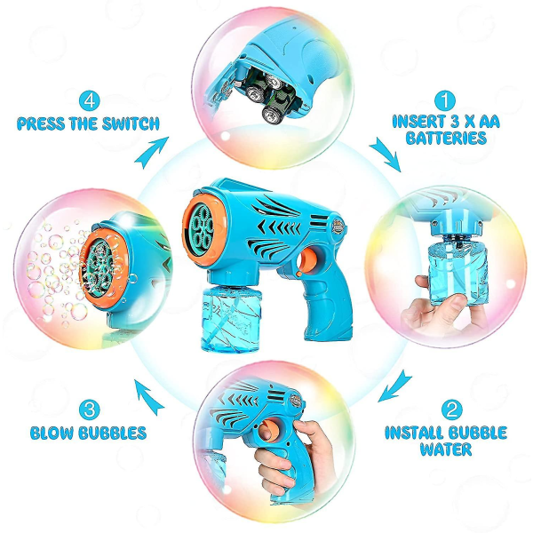 Børneboblemaskine Boblepistollegetøj til 3+ Småbørn Automatisk bærbar boblemaskine 1200+ bobler pr. minut