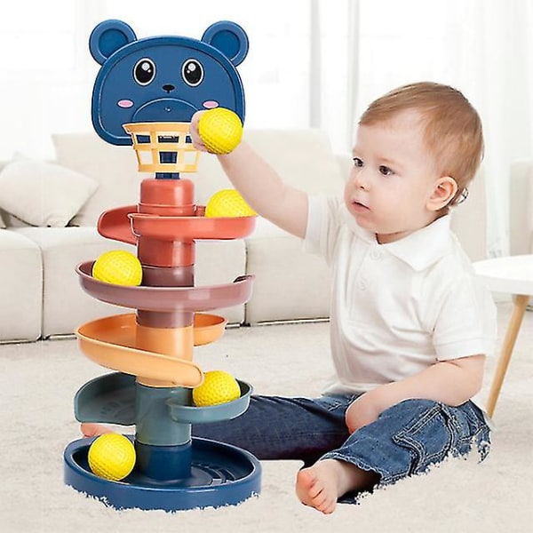Babyleker Rolling Ball Pile Tower Tidlig pedagogisk leke for babyer Roterende spor pedagogisk baby-gi（7 lag）