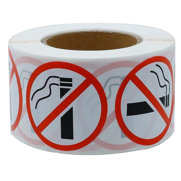 GHYT røykfrie logoklistremerker, sirkle advarselsetiketter 500 pakke 2,5 cm diameter hvit