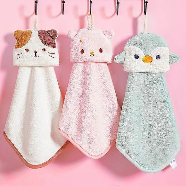 3-pack Söta Handdukar, Badhanddukar med Hängslinga, Barn Handduk Djur, Mikrofiber Korall Fleece Absorberande Handduk