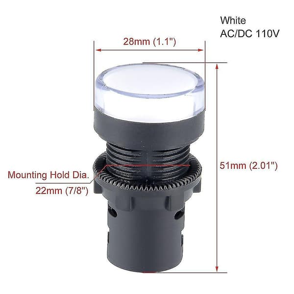 2 stk. AC/DC 110V indikatorlamper, gult LED, innfelt panelmontering 7/8\" 22mm（hvit）