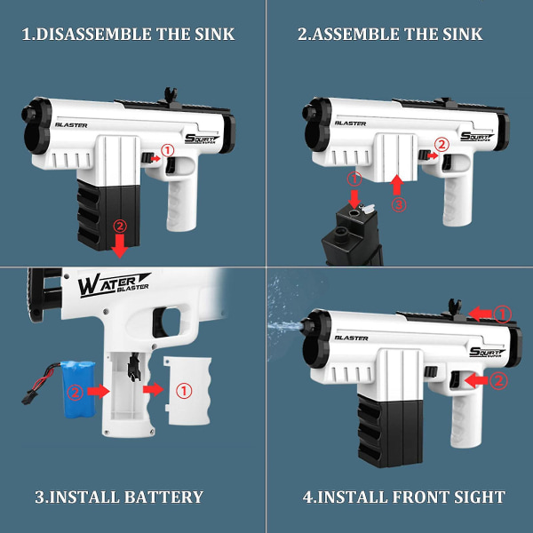 Elektrisk vannpistol for barn, voksne, automatiske sprutpistoler vannblåserpistolleker (hvit)