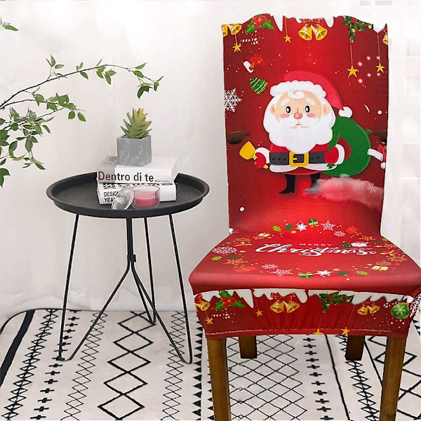 Julstolsöverdrag - Set med 4 Stretchbara Stolskydd, Blandning av Polyester, Tvättsbara Överdrag, Utomhusstolsdekoration, Fest