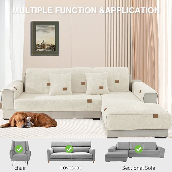 Hörnsofföverdrag Quiltat Sofföverdrag Med Armstöd Med Vänster/Höger Meridian - L-format Fläckskyddande Soffskydd (beige, 90x70cm/rektangulär)
