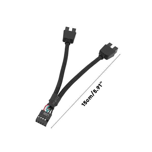 2 stk datamaskin hovedkort USB-forlengelseskabel 9 pins 1 hunn til 2 hann Y splitter lyd HD skjøtekabel for PC gjør-det-selv（Sort）