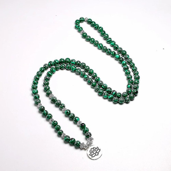 Tibetansk 108 Mala Armband Malakit Sten Pärlor Armband Yoga Lotus Om Buddha 6 Mm