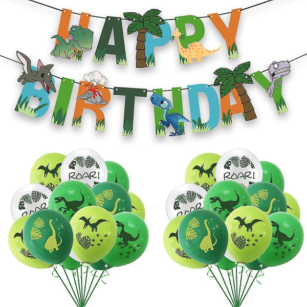 Dinosaur lateksballonger til barns bursdag, dekorasjonssett for dinosaurbursdag, dekorasjon til barnebursdag med gratulasjonsbanner