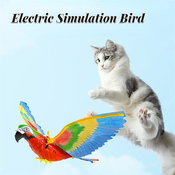 Simulerad fågel interaktiv katt leksak automatisk hängande flygande örn papegoja rolig katt leksak för katter kattunge lek jakt spel