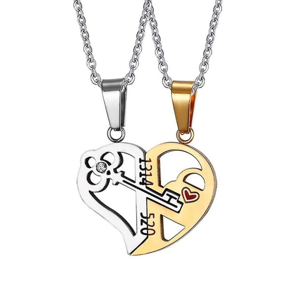 Lovers Love Heart Lock Key Halsband Pusselhalsband Alla hjärtans present（Guld）