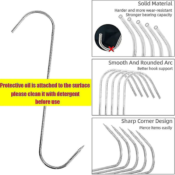 15 stycken köttkrokar, rostfria hängande krokar, S-formade hängande krokar tunga gåva