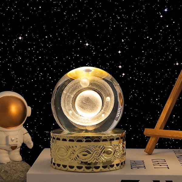 3D inre snidad LED lysande kristallkula kreativ dekoration - Saturn