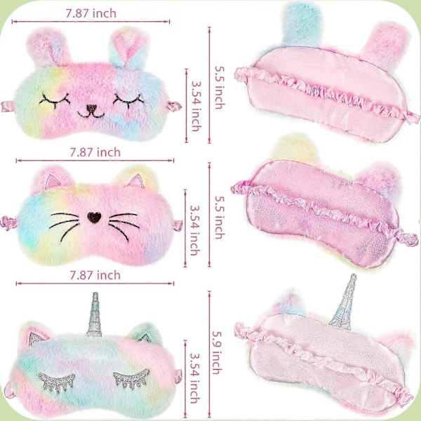 Plush Sovmask 3-pack Mjuk Rolig Ögonbindel Katt Sovmask Djur Sovmask för Barn Flickor och Vuxna Resor (Kanin, Katt