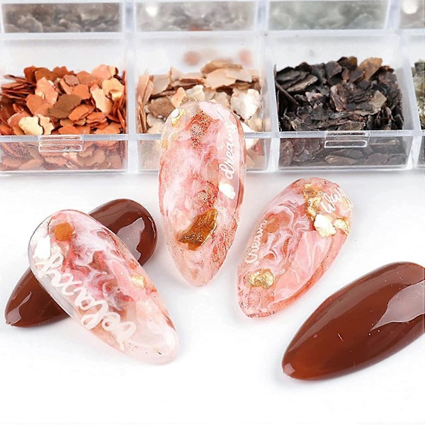 12 Fack Mica Marmor Sten Nagelkonst Sekvenser, 3D Oregelbundna Konfetti Flakes Marmor Metall Färgglada Nagel Glitter Dekal För Akryl Naglar, DIY Charms Nagel