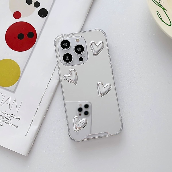 iPhone 14 Pro Spegelskal Flexibel Söt Hjärta Mjuk Silikon Transparent Smink Spegel Kvinnor Flickor Stötsäker Skyddande Skal för iPhone 11 Pro Max
