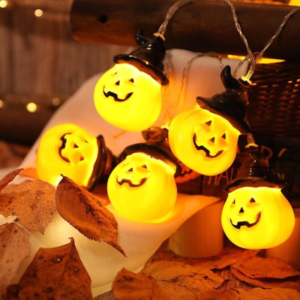 9,8 fot 20 LED Halloween pumpa ljusslingor dekor med timer Jumbo storlek 3D Jack-O-Lantern pumpa lampor batteridriven läskig Halloween dekoration