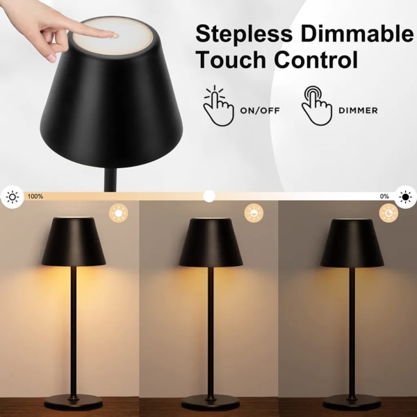 Uppladdningsbart LED bordslampa batteri, bordslampa dimbar, touch switch bordslampa trådlös, använd inomhus och utomhus