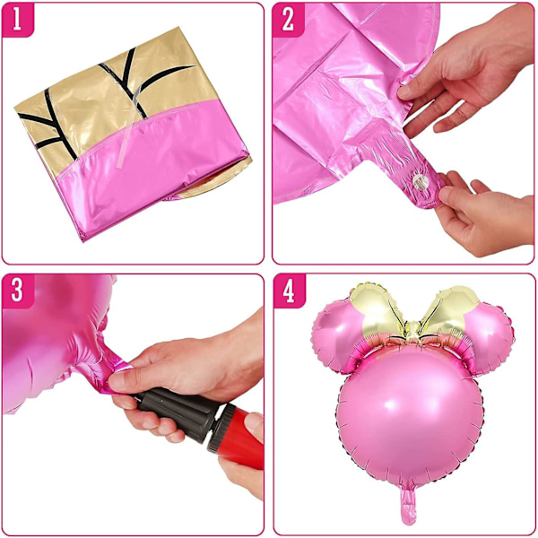Minnie-tema födelsedagsfestdekorationer Mus huvud aluminiumfolie ballonger Mylar ballonger för 3-års babyflicka Minnie-tema födelsedag baby shower dekoration