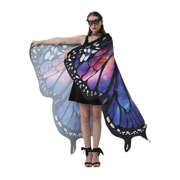 100% nye, søde Halloween kostume vinger til piger Kvinder Sommerfugle Fairy sjal med antenne pandebånd og blonde maske（D）