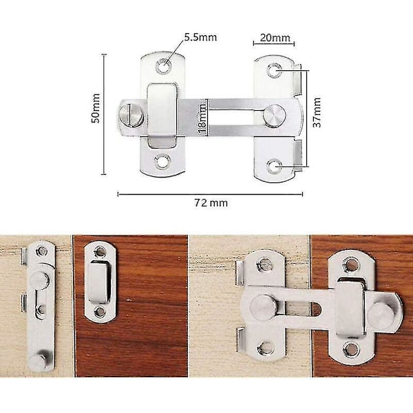 Slitstark hasp-lås, skjutdörrsbult, flipplås, säkerhetslås, dörrskjutbult med skruvar, rostfritt stål, dörrbult, 4 delar