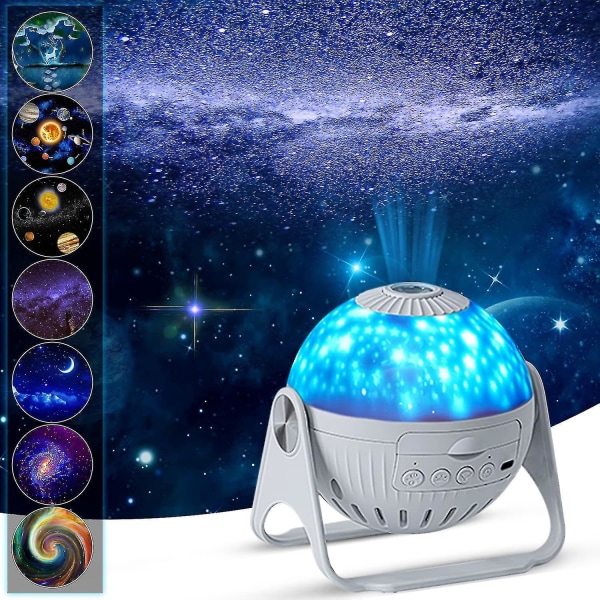 7 In 1 Star Planetaario Projektori 360 Pyörivä LED Galaxy Yövalot Lamppu makuuhuoneeseen Kattoon Huoneen sisustus Lasten Lahjat