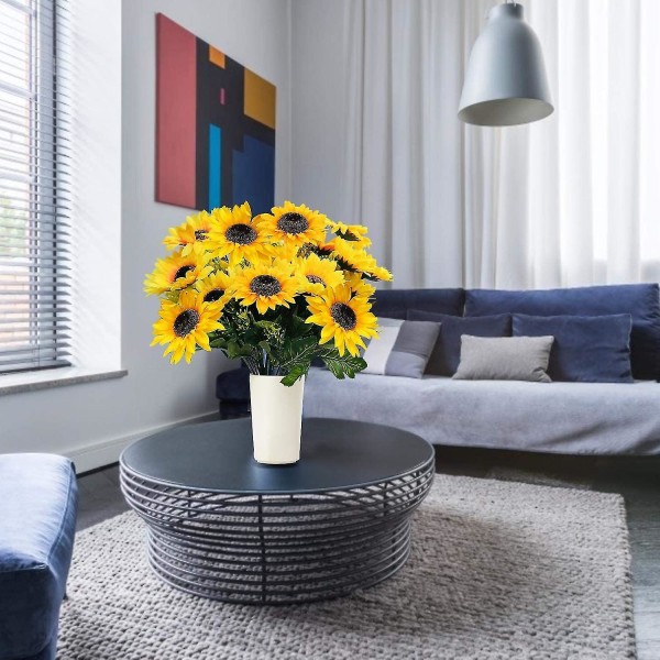 28 stk. Solsikker Kunstige Blomster Bulk Sommer Dekoration, 4 Pakke Kunstige Blomster Silke Kunstige Solsikke Buket Arrangement Til Vase Bryllup Bord Hjem Veranda I