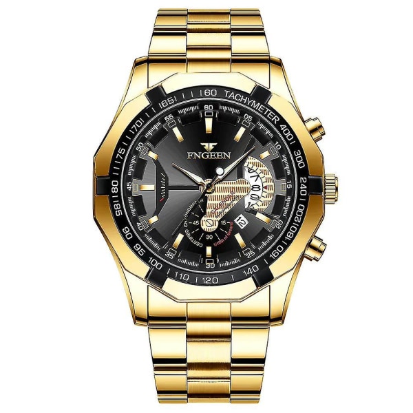 Herrkvarts anti-scratch watch Analog Pointer Rostfritt stål Business Armbandsur (guld och svart)