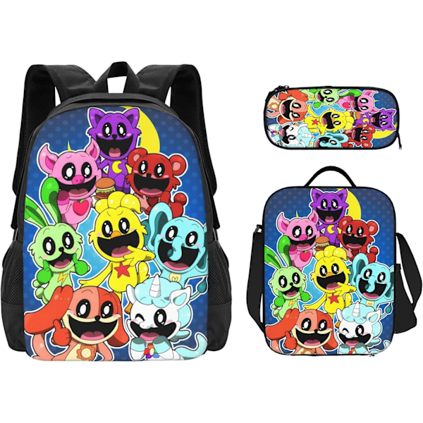 Game Time Chapter 3 Smiling Critters Skolväska Tredelad Set Student Ryggsäck（Stil 1）