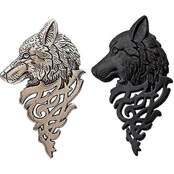 GHYT 2 stk Vintage Ulvehode Slipsnålsett. Antik Dyredrakt Krage Slipsnål Pin, Genser Sjal Skjerf Merke for Menn Kvinner