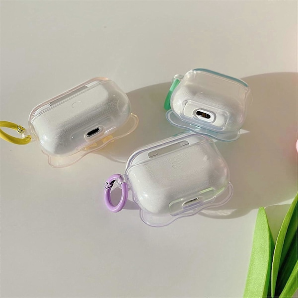 Kompatibel med AirPods-fodral Mjukt Transparent TPU med Söt 3D-Färgad Rosettdesign Stötsäker Nyckelringsskydd för Flickor Kvinnor Airpods Pro2-Lila