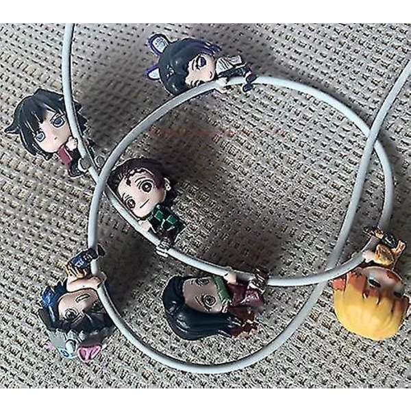 6 kpl Demon Slayer -puremakabelin suojapäällyste - Luova söpö anime-laturi lemmikkisuojelukaverit (yhteensopiva vain Iphone-johtojen kanssa). Kupin reunahahmo, lahja Fo