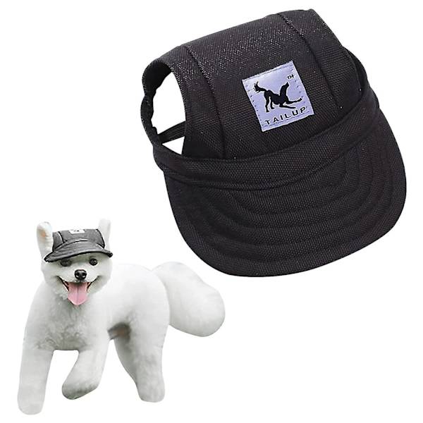 Hatt för hundar, solskyddskeps med öronhål Sommarhund Katt Basebollkeps Valphatt UV-skydd (M, Svart)