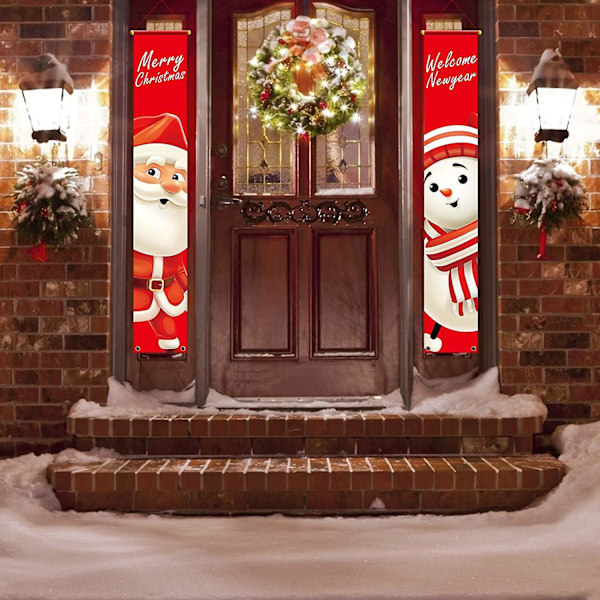 Julbanner Snögubbe Välkommen Julskylt Dörrskylt Julbanner Röd Julbanner Utomhus Hängande Banner
