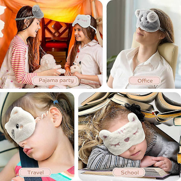 Sovmask Barn 3 Stk Ögonmask Barn Sovmask Söt Djurdesign Mjuka Masker för Kvinnor Barn, Flickor och Vuxna Resa Pyjamasfest, Justerbar