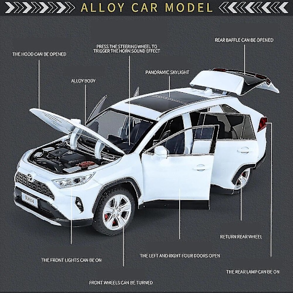 1:24 Toyota RAV4 Valo- ja Ääniominaisuuksilla ja Palautusfunktiolla Lasten Leikkikokoelmafiguuri