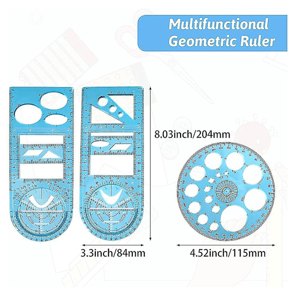 3-pack Multifunktionell Geometrisk Linjal Matematikritningslinjal Ritningsmall Mätverktyg Meas