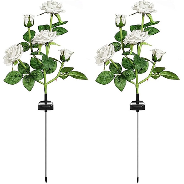 Solcellsdrivna trädgårdslampor, 2-pack LED-rosblommor Dekorativa staketlampor med 10 rosor