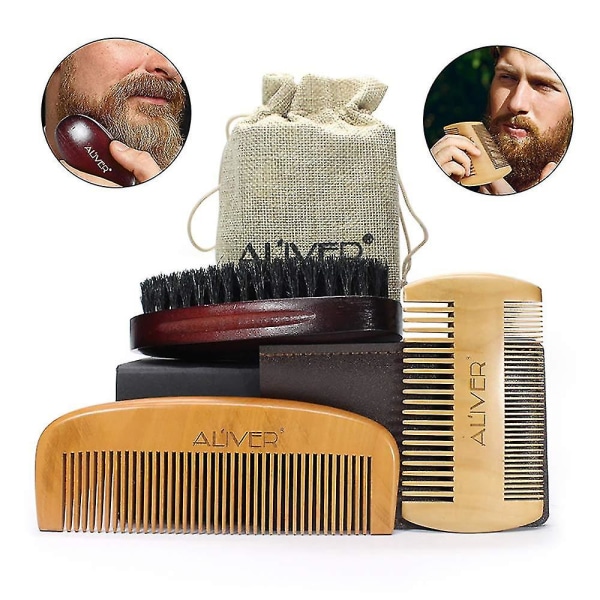 Premium skäggvårdskit kompatibelt med män - skäggborste, skäggkammustaschborste