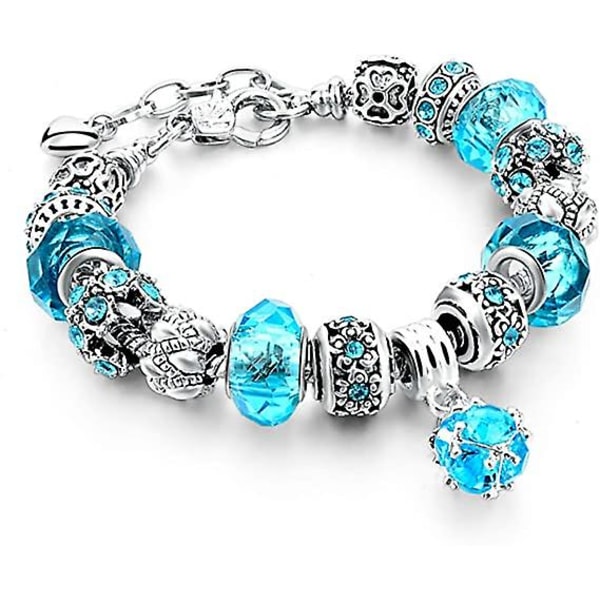 WABJTAM blåt tema sølvbelagte charmearmbånd til kvinder og teenagere, justerbart smykkegavesæt, passer til 7,5"+1,5"