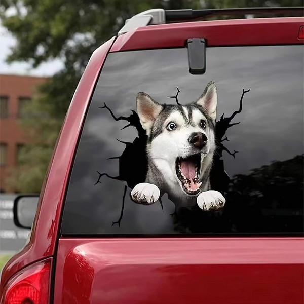 GHYT Crack Car Sticker, PVC Dogs 3D Car Window Clings Decal, Vandtæt Funny Toilet Sticker.