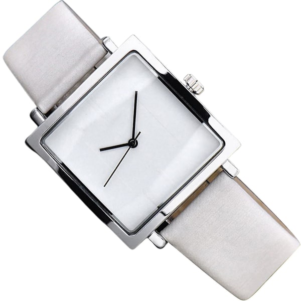 Naievear Watch No Numbers Style Komfortabelt at bære Kvartsarmbåndsur i imiteret læder til kvinder (Hvid Hvid)