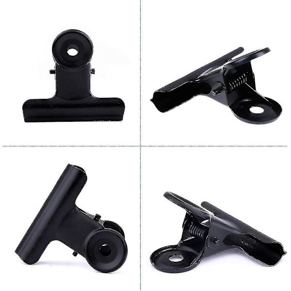 Små clips, 50 stk. metal bulldog binder clips, 22 mm bulldog papirclips, sorte hængselsclips til madposer, fotos, kontorartikler til hjemmet (sort)