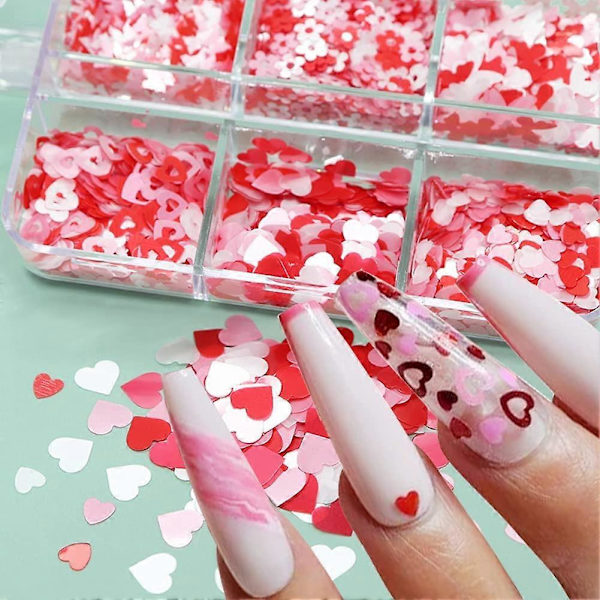 3D Hjärtformade Nagelglitter för Alla Hjärtans Dag Nageldekaler Kärlek Hjärta Nagelsekvenser Glitter Dekaler Nageldesign för Kvinnor Manikyr Alla Hjärtans Dag Romantisk Na
